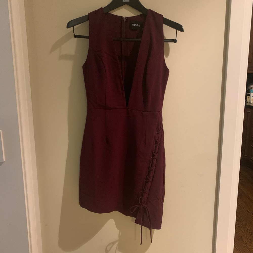 Plum Plunge Minidress with Lacing